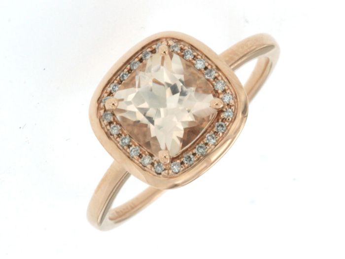 14k Rose Gold Morganite and Diamond Halo Ring PC4058M-MG | Hannoush Jewelers