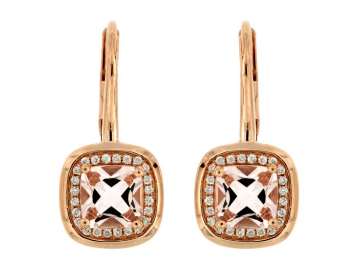 14k Rose Gold halo Morganite and Diamond earrings pc4059m | Hannoush Jewelers