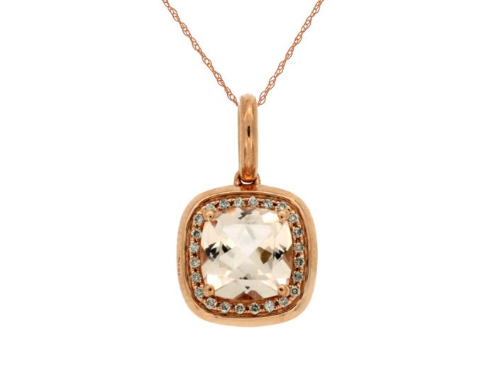 14k Rose Gold Morganite and Diamond Halo Pendant pc4060m | Hannoush Jewelers