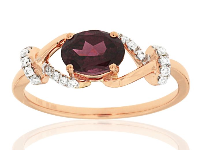 14k Rose Gold Oval Rhodolite Garnet and Diamond Ring PC6057L-GAR | Hannoush Jewelers