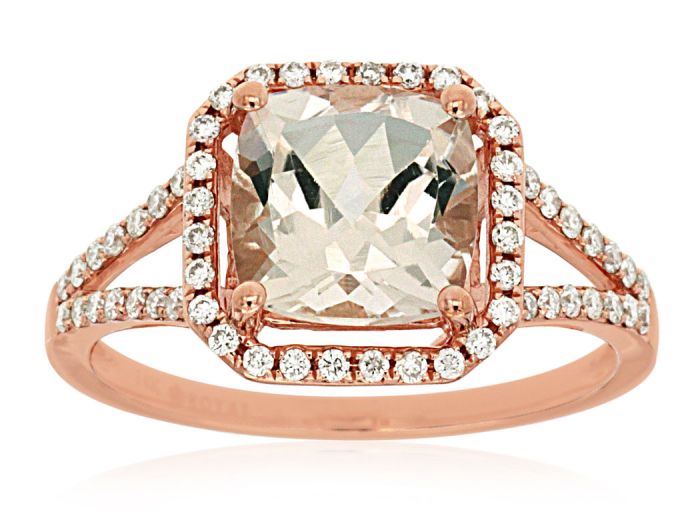 14k Rose Gold Morganite and Diamond Halo Ring pc6137m | Hannoush Jewelers