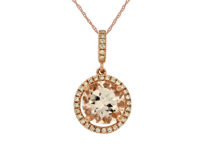 14k Rose Gold Morganite and Diamond Halo Pendant pc6169m | Hannoush Jewelers