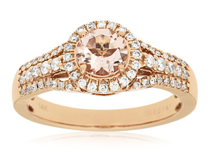 14k Rose Gold Round Morganite and Diamond Halo Ring PC6541M-MG | Hannoush Jewelers