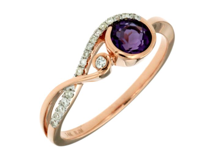 14k Rose Gold 5mm Round Amethyst and Diamond Ring PC6751A-AM | Hannoush Jewelers