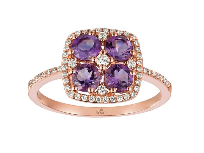 14k Rose Gold Round Cut Amethyst and Diamond Halo Ring PC6802A-AM | Hannoush Jewelers