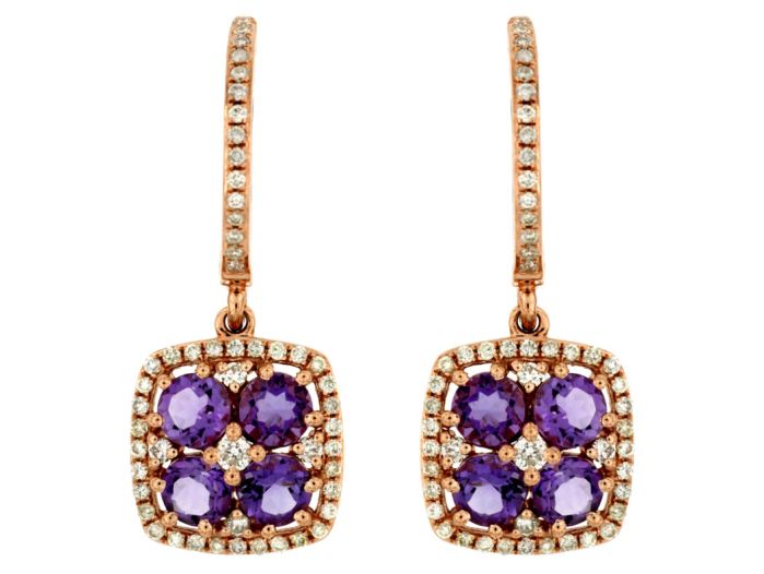 14k Rose Gold Amethyst and Diamond Halo Earrings pc6803a | Hannoush Jewelers