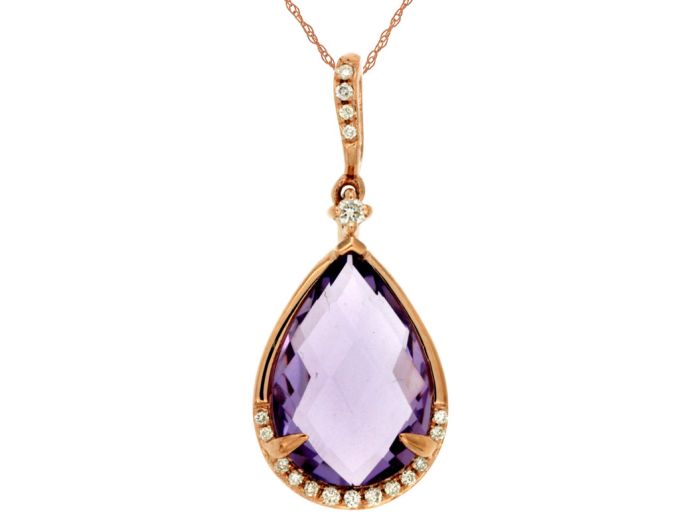 14k Rose Gold Pear Shape Amethyst and Diamond Pendant pc6953a | Hannoush Jewelers