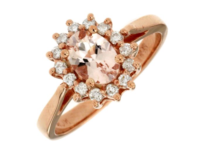 14k Rose Gold Oval Morganite and Diamond Halo Ring PR3188M-MG | Hannoush Jewelers