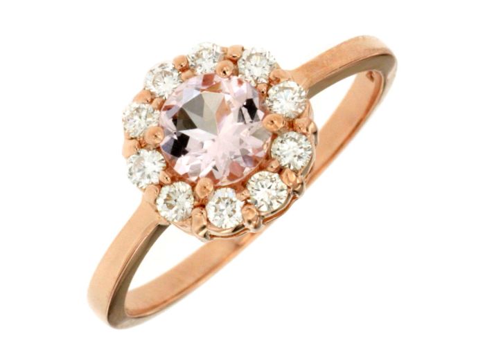 14k Rose Gold Morganite and Diamond Halo Ring pr3762m | Hannoush Jewelers