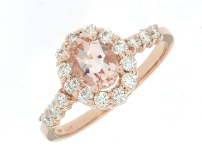 14k Rose Gold Oval Morganite and Diamond Halo Ring PR3788M-MG | Hannoush Jewelers