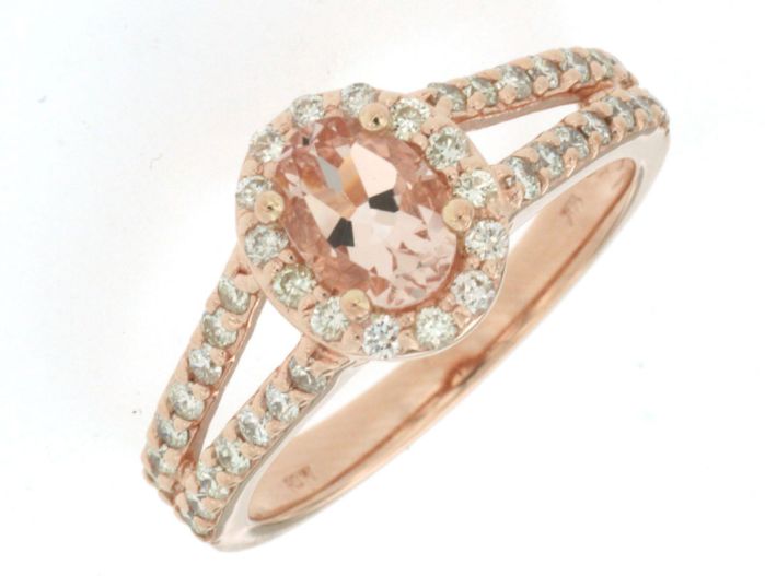 14k Rose Gold Oval Morganite and Diamond Halo Ring PR3880M-MG | Hannoush Jewelers