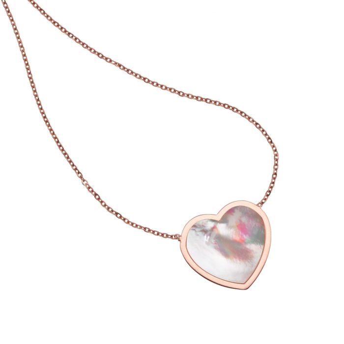 14K Rose Gold 18" La Perla Pink Mother of Pearl Heart Pendant with Extender PRC6939-18 | Hannoush Jewelers