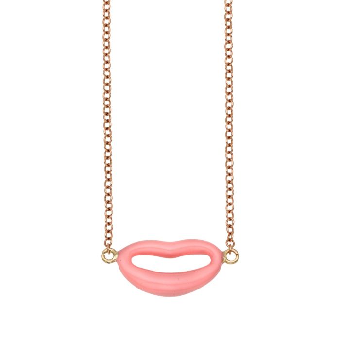 14K Rose Gold 18" Baby Pink Enamel Italian Kiss Necklace with Extender PRC8271-18 | Hannoush Jewelers