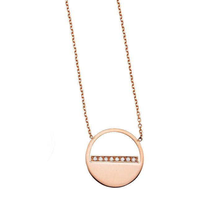 Soho Diamond Cutout Disc Pendant 14K Rose Gold 18" .04CT with Extender PRC9888-18 | Hannoush Jewelers