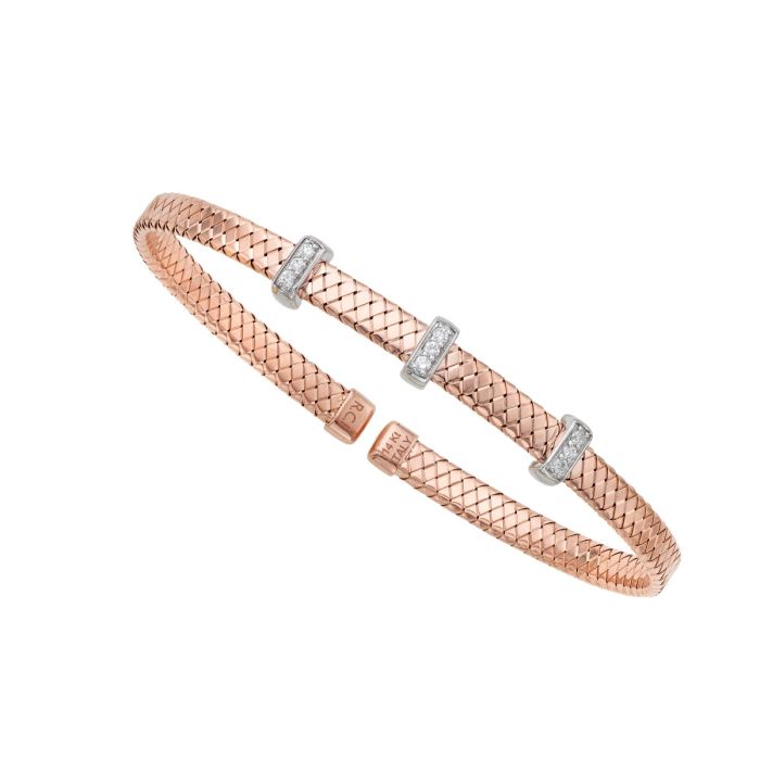 14K Rose Gold .13CT Diamond Basketweave Bangle PWBG8328 | Hannoush Jewelers