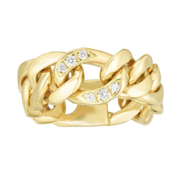 14K Yellow Gold .06CT Ferrara Chain Diamond Link Ring R7176-07 | Hannoush Jewelers