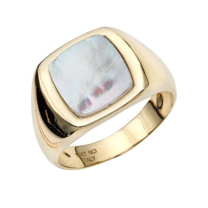 14K Yellow Gold Small Square White Mother of Pearl Ring R7189-07 | Hannoush Jewelers