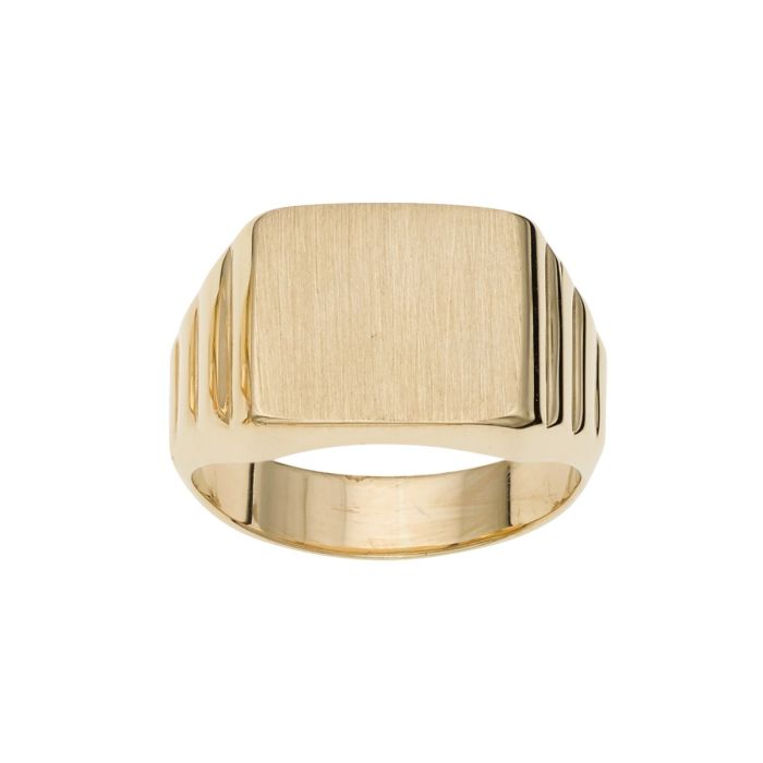 14K Yellow Gold Matte Rectangular Unisex Signet Ring