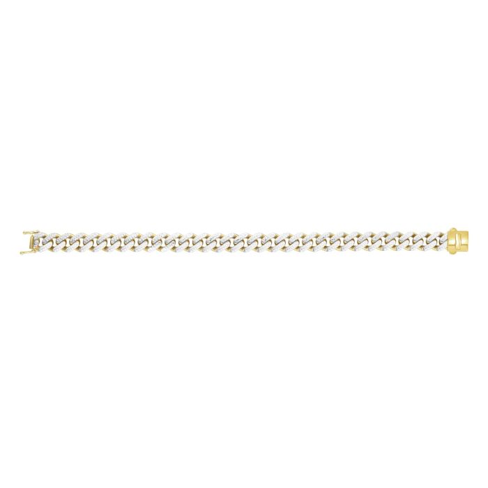 14kt Gold 22" Yellow Finish White Pave Curb Link Bracelet with Box with Both Side Push Clasp RC10348-22 | Hannoush Jewelers