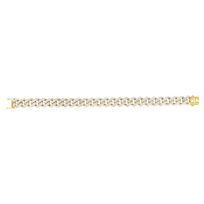 14kt Gold 22" Yellow Finish White Pave Curb Link Bracelet with Box with Both Side Push Clasp RC10349-22 | Hannoush Jewelers