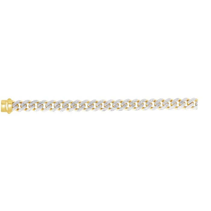 14kt Gold 24" Yellow Finish White Pave Curb Link Bracelet with Box with Both Side Push Clasp RC10350-24 | Hannoush Jewelers