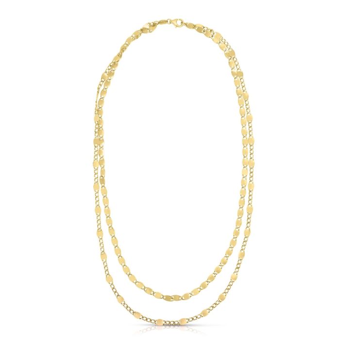 14kt Yellow Gold 18" 18mm(Drape) & 3.5mm Chain Polished Double Strand including 2" Extender Necklace with Lobster Clasp RC10946-18 | Hannoush Jewelers