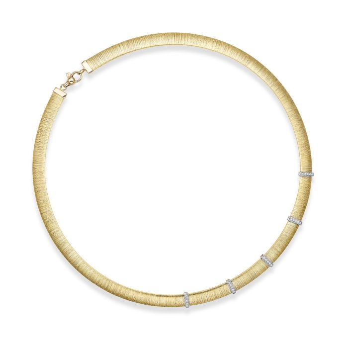 14kt 17.75" Italian Silk Yellow Gold .25ct Diamond Stationed Necklace with Lobster Clasp RC1430-1775 | Hannoush Jewelers