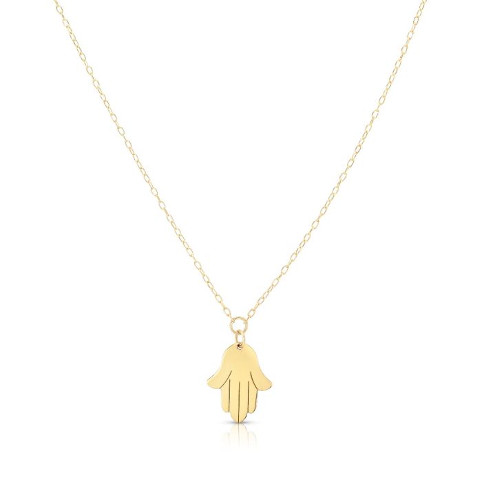 14kt Yellow Gold 18" Hamsa Necklace with 1" Extender Spring Ring Clasp RC1547-18 | Hannoush Jewelers