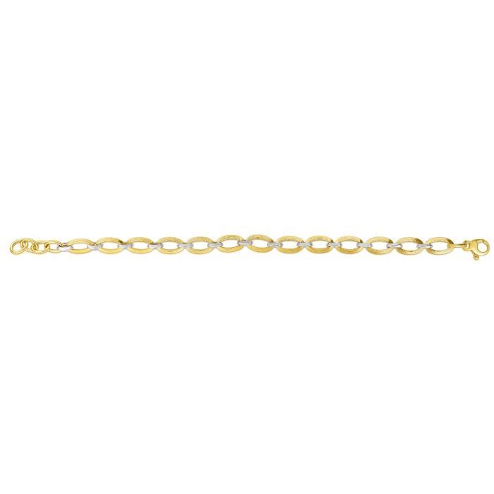 14kt Gold 18" Yellow+White Finish 7mm Textured Oval Necklace with Lobster Clasp RC1865-18 | Hannoush Jewelers