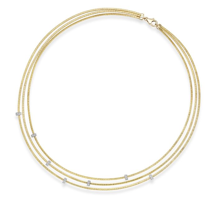 14kt 17" Yellow Gold Italian Silk .15ct Diamond Multi-strand Necklace with Lobster Clasp RC1896-17 | Hannoush Jewelers