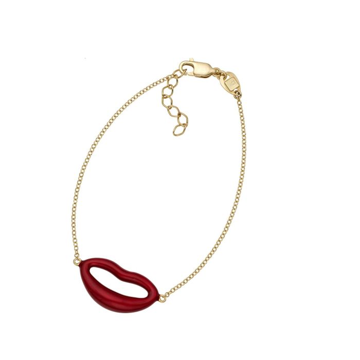 14K Yellow Gold 7" Lipstick Red Enamel Italian Kiss Bracelet with Extender RC5584-07 | Hannoush Jewelers