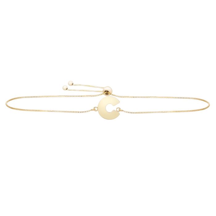 14K Yellow Gold Polished Initial C Adjustable Bracelet with Draw String Clasp RCC10901-0925 | Hannoush Jewelers