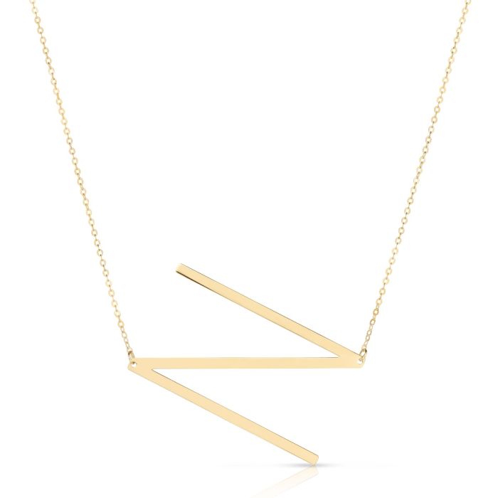 14K Yellow Gold Polished Initial N 18" Necklace with Lobster Clasp RCN10908-18 | Hannoush Jewelers