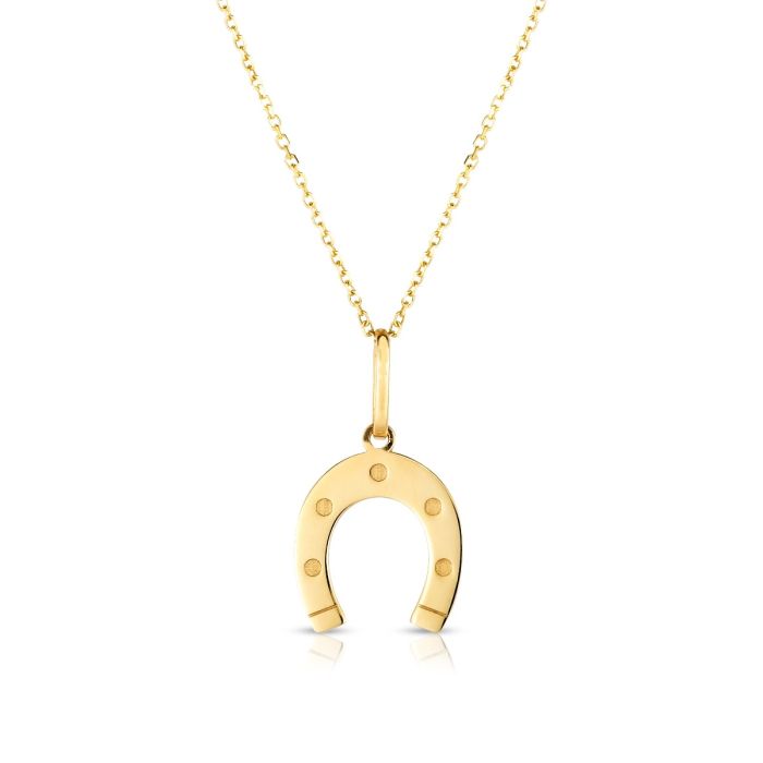 14kt Yellow Gold 18" Classic Cable Chain with Polished Horseshoe Pendant Necklace with Lobster Clasp SET2973-18 | Hannoush Jewelers