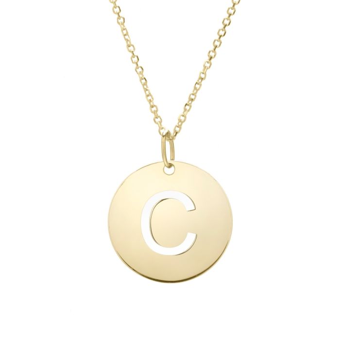 14K Yellow Gold Polished Initial C Pendant on a 14K Yellow Gold Chain SETC2932-18 | Hannoush Jewelers