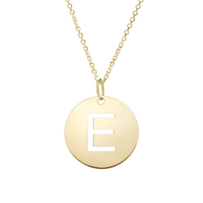 14K Yellow Gold Polished Initial E Pendant On A 14K Yellow Gold Chain SETE2932-18 | Hannoush Jewelers