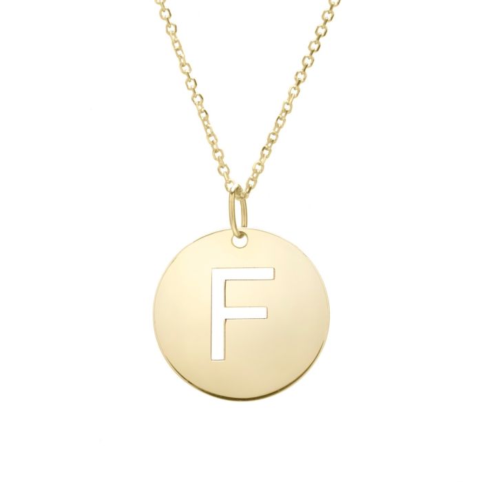 14K Yellow Gold Polished Initial F Pendant On A 14K Yellow Gold Chain SETF2932-18 | Hannoush Jewelers