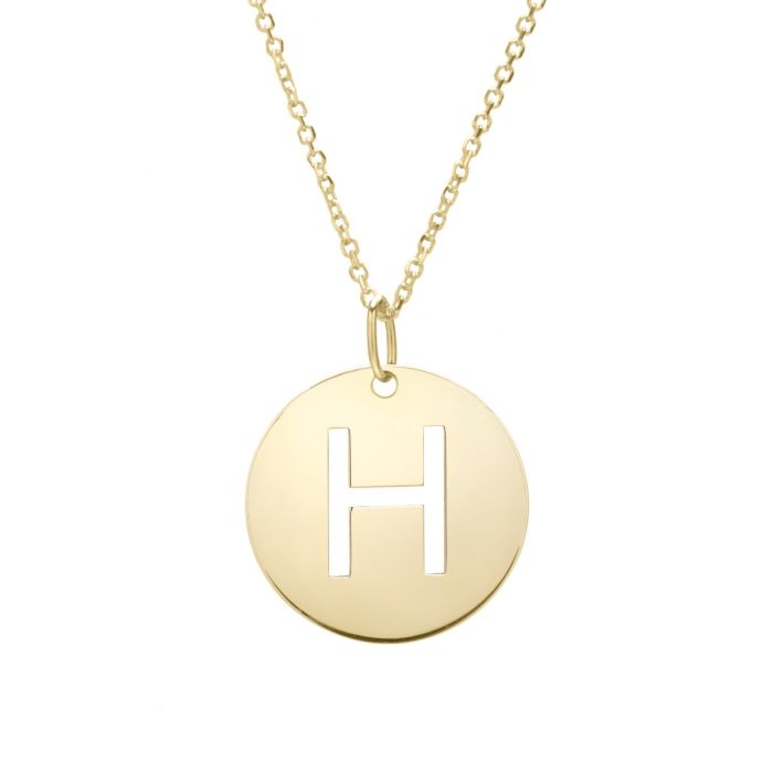 14K Yellow Gold Polished Initial H Pendant On A 14K Yellow Gold Chain SETH2932-18 | Hannoush Jewelers