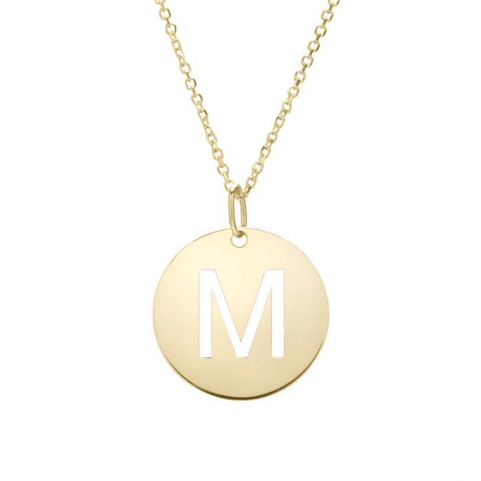 14K Yellow Gold Polished Initial M Pendant On A 14K Yellow Gold Chain SETM2932-18 | Hannoush Jewelers