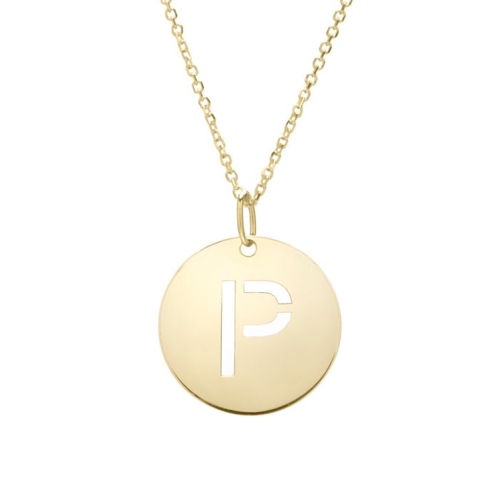 14K Yellow Gold Polished Initial P Pendant On A 14K Yellow Gold Chain SETP2932-18 | Hannoush Jewelers