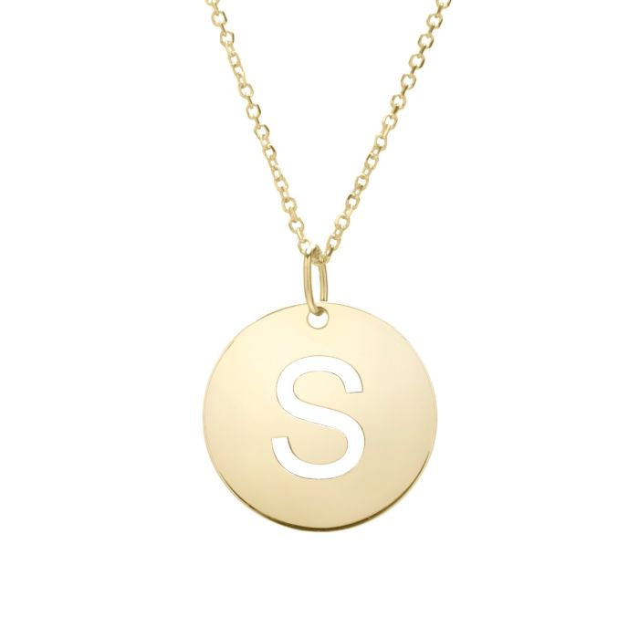 14K Yellow Gold Polished Initial S Pendant On A 14K Yellow Gold Chain SETS2932-18 | Hannoush Jewelers