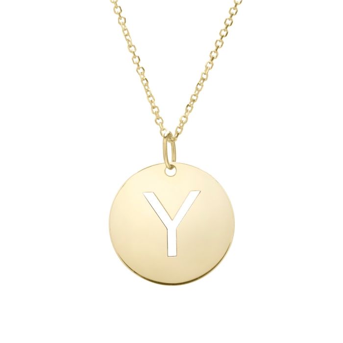 14K Yellow Gold Polished Initial Y Pendant On A 14K Yellow Gold Chain SETY2932-18 | Hannoush Jewelers