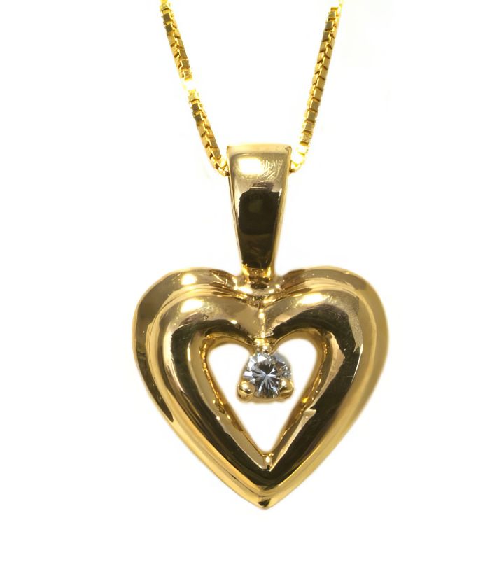 14K Yellow Gold Heart Pendant with.05 Round Diamond Center HB02449DI | Hannoush Jewelers