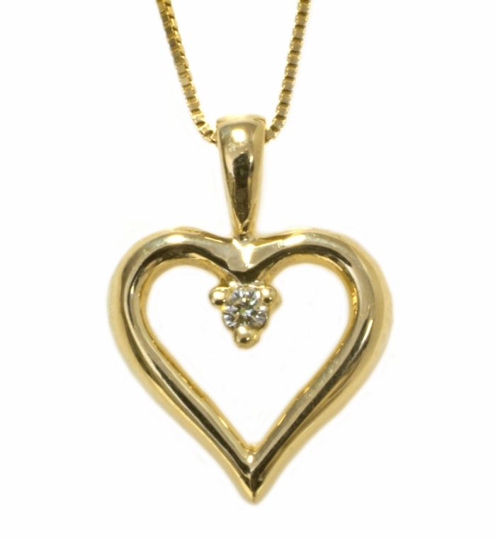 14K Yellow Gold Heart Pendant .03 Round Diamond Center HB01481DI | Hannoush Jewelers