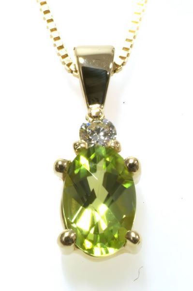 6x4 Ova Peridot and .035 Diamond Accent Drop Pendant in 14K Yellow Gold HB01276PE | Hannoush Jewelers