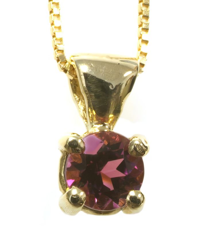 4MM Pink Tourmaline Pendant Necklace in 14K Yellow Gold SPN00049 | Hannoush Jewelers