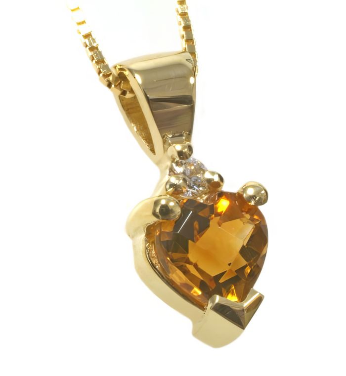 14K Yellow Gold Heart Citrine & Diamond Pendant Necklace HB00591ci | Hannoush Jewelers