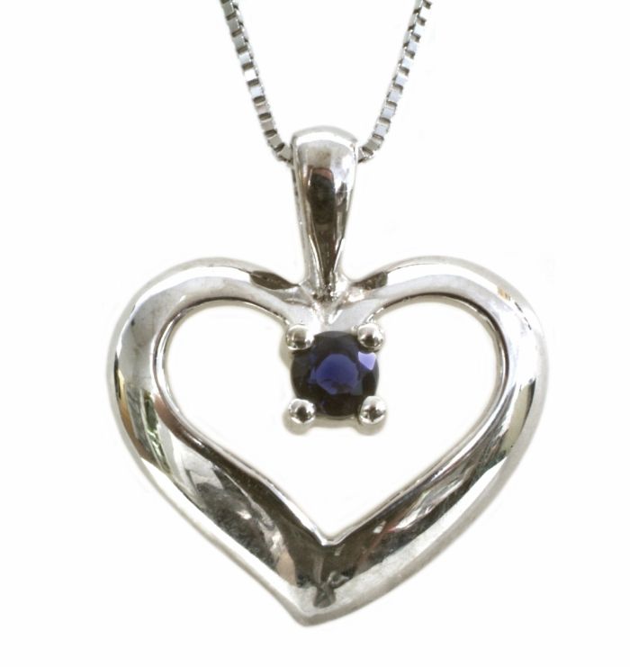 14K White Gold Heart Pendant with 3MM Sapphire HB00807 | Hannoush Jewelers