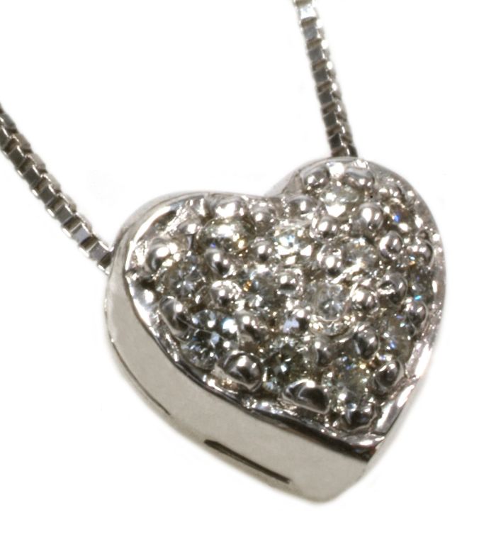 14K White Gold .13 Diamond Pave Heart Pendant Necklace HB08510 | Hannoush Jewelers