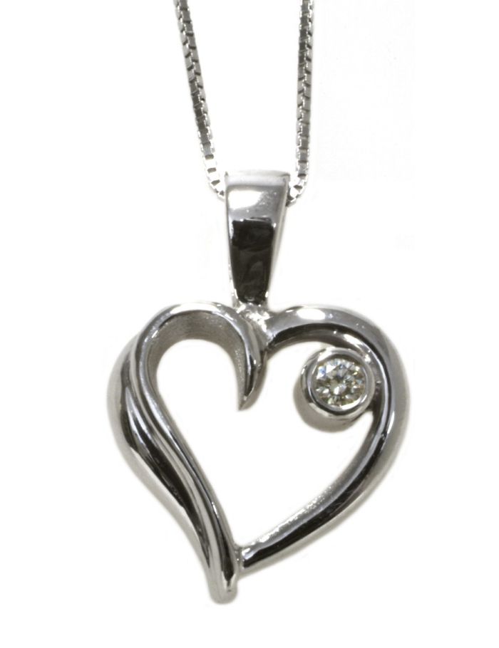 Open Heart Pendant with Diamond Bezel Accent in 14K White Gold HB08763 | Hannoush Jewelers